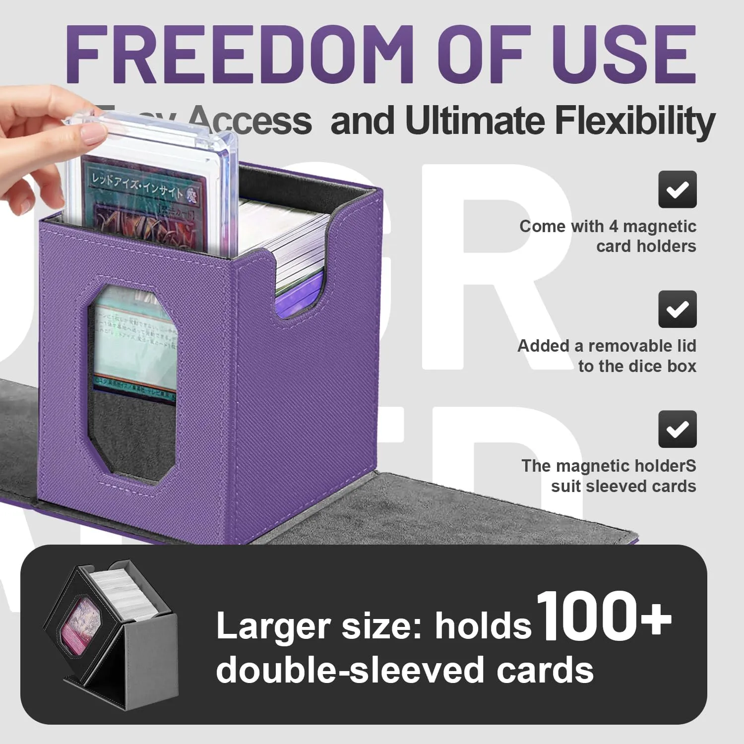 Trading Card Storage Box with Commander Display for MTG, TCG, Sports Cards, 5-in-1 Card Deck Box, Holds 450  Double-Sleeved Cards, 4 Individual Deck Cases with Covers, Dice Tray & Magnetic Holders