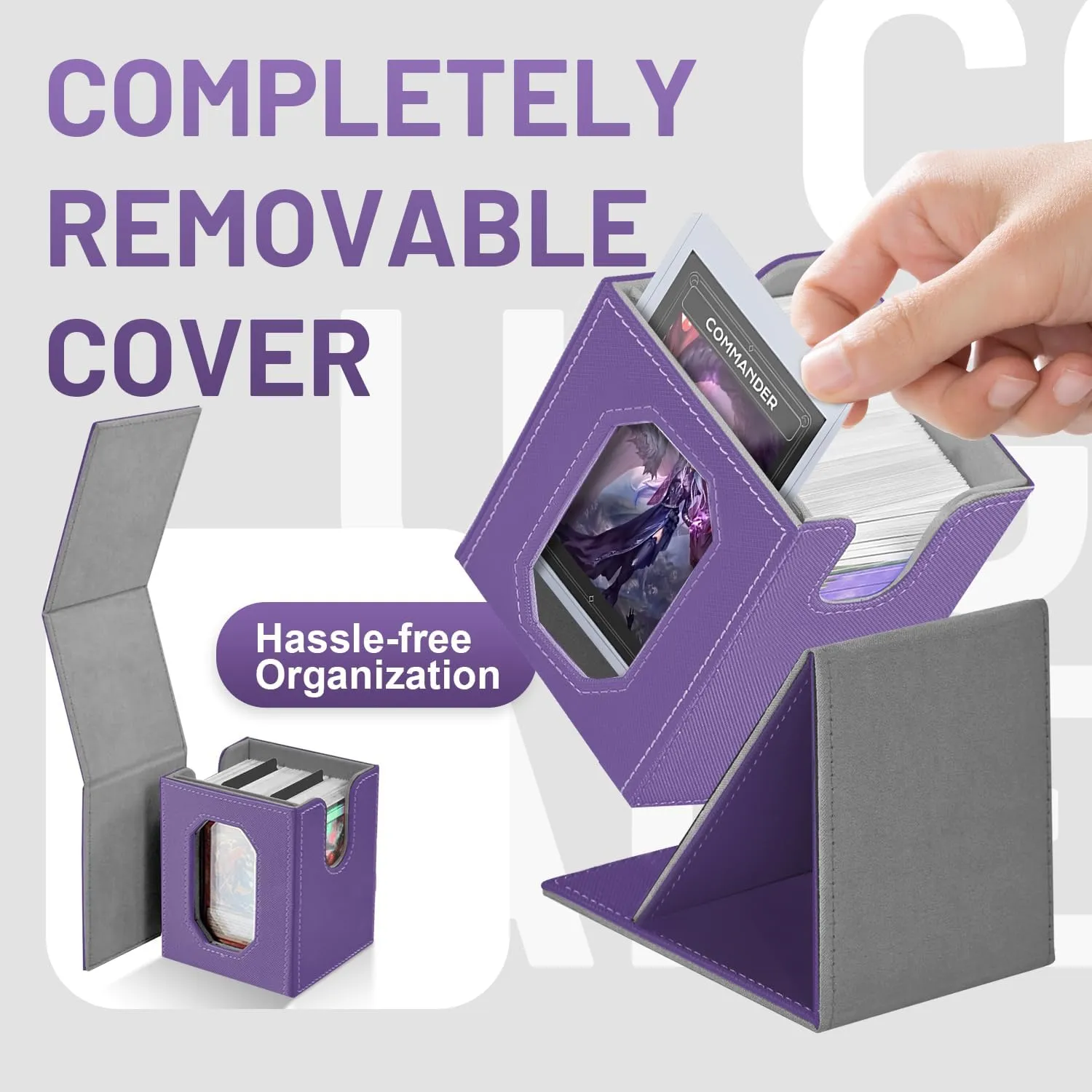 Trading Card Storage Box with Commander Display for MTG, TCG, Sports Cards, 5-in-1 Card Deck Box, Holds 450  Double-Sleeved Cards, 4 Individual Deck Cases with Covers, Dice Tray & Magnetic Holders