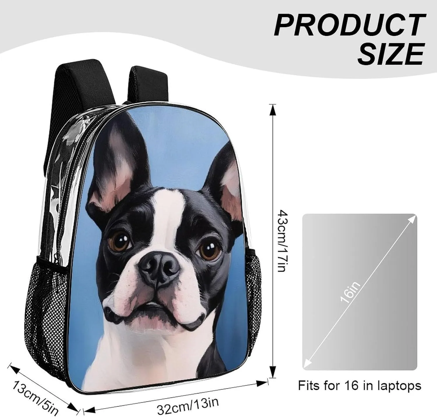 Transparent Daypack Backpack for Trekking Picnic Walking Cycling - Large Capacity Anti-Theft Multipurpose Shoulder Bag, Boston Terriers Painting Casual Daypack