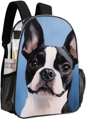 Transparent Daypack Backpack for Trekking Picnic Walking Cycling - Large Capacity Anti-Theft Multipurpose Shoulder Bag, Boston Terriers Painting Casual Daypack