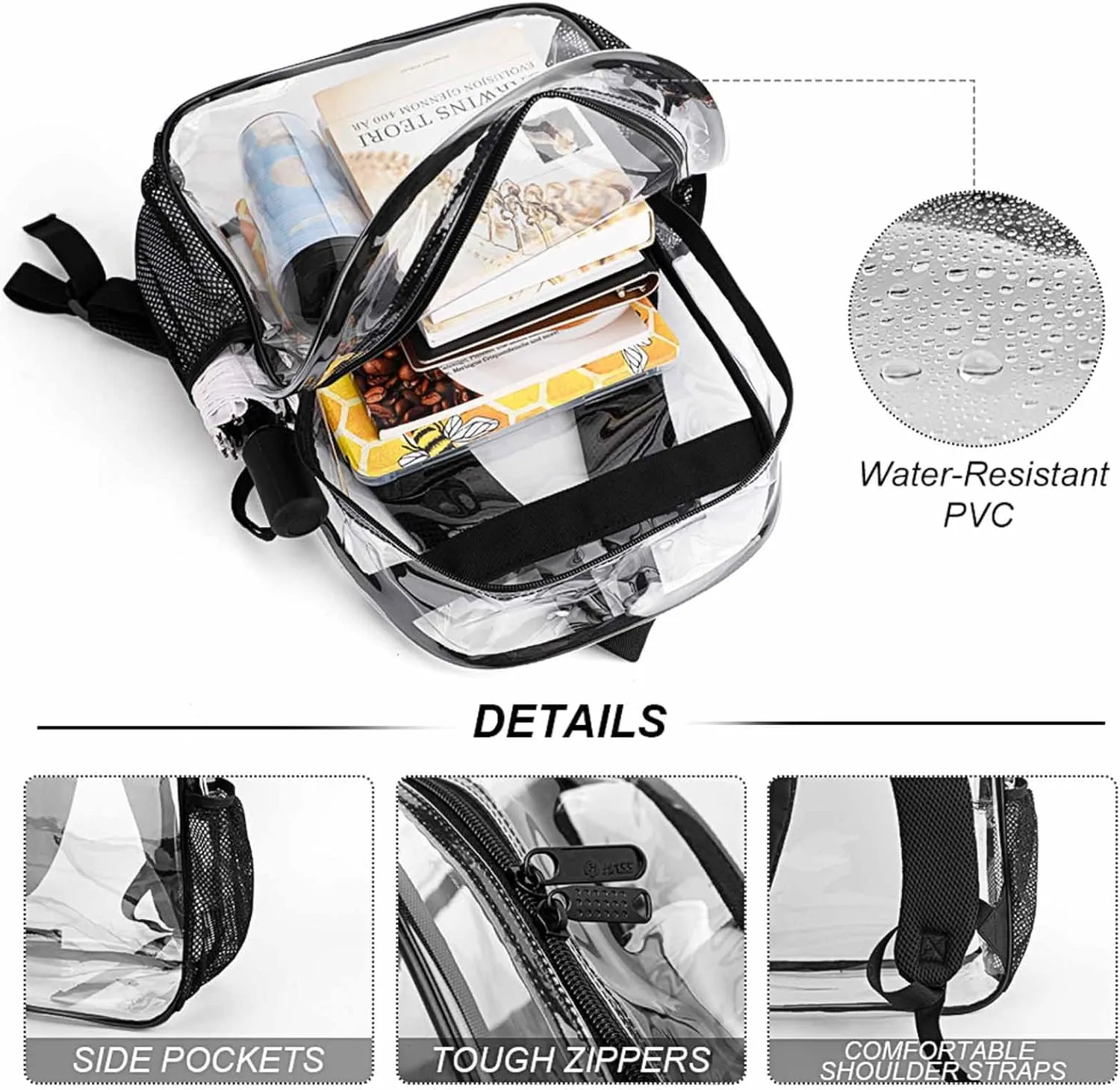 Transparent Daypack Backpack for Trekking Picnic Walking Cycling - Large Capacity Anti-Theft Multipurpose Shoulder Bag, Boston Terriers Painting Casual Daypack