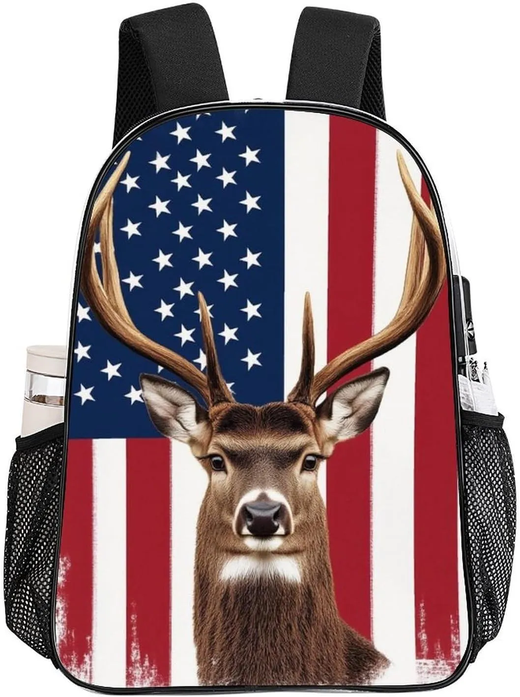 Transparent Daypack for Camping Travel Walking Cycling - Big Capacity Anti-Theft Multipurpose Bookbag, American Flag Hunting Deer Camping Outdoor Backpack