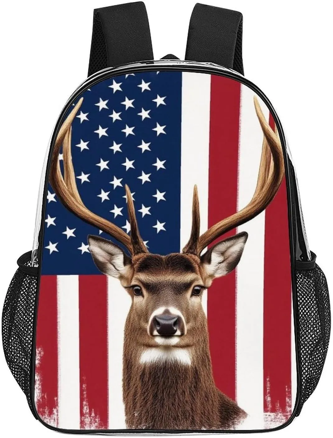 Transparent Daypack for Camping Travel Walking Cycling - Big Capacity Anti-Theft Multipurpose Bookbag, American Flag Hunting Deer Camping Outdoor Backpack