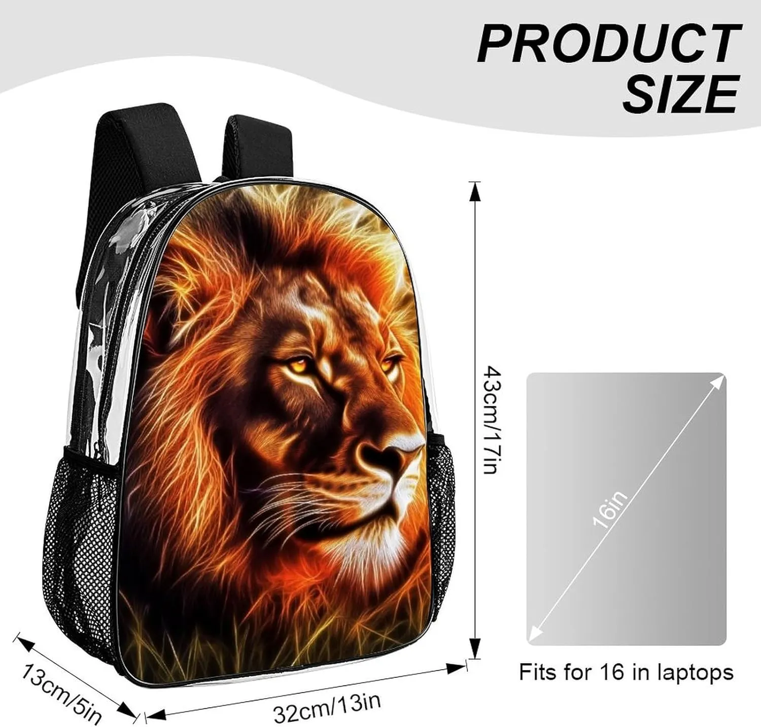 Transparent Daypack for Hiking Work Running - Big Capacity Anti-Theft Multipurpose Shoulder Bag, 3D Rasta Rastafarian African Lion Travel and Sport Backpack Rucksack