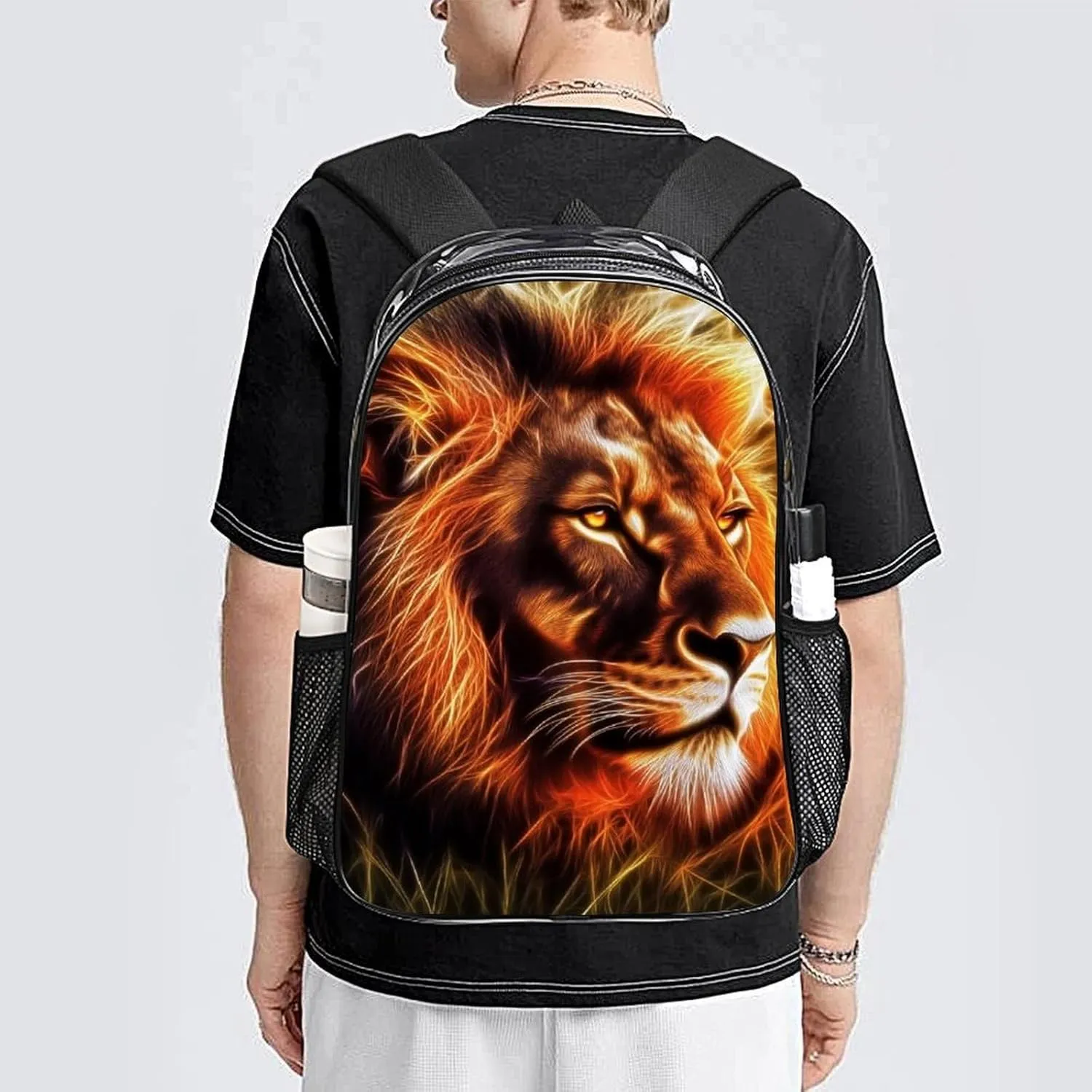 Transparent Daypack for Hiking Work Running - Big Capacity Anti-Theft Multipurpose Shoulder Bag, 3D Rasta Rastafarian African Lion Travel and Sport Backpack Rucksack