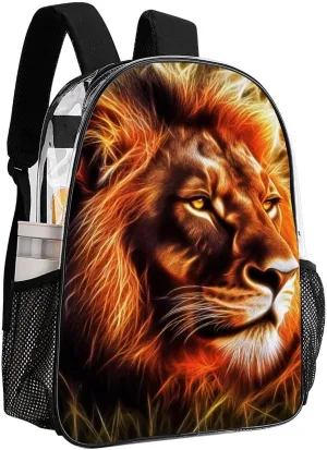 Transparent Daypack for Hiking Work Running - Big Capacity Anti-Theft Multipurpose Shoulder Bag, 3D Rasta Rastafarian African Lion Travel and Sport Backpack Rucksack
