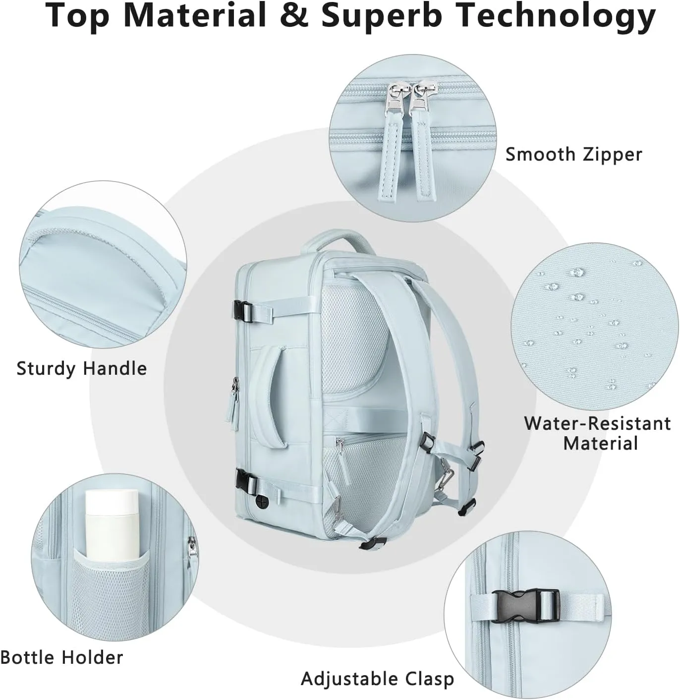 Travel Backpack for Women, Large Carry On Backpack for Travel, Waterproof Backpack Personal Item, Backpack for Women, laptop backpack 17.3 inch, College Bag Casual Daypack, Light Blue