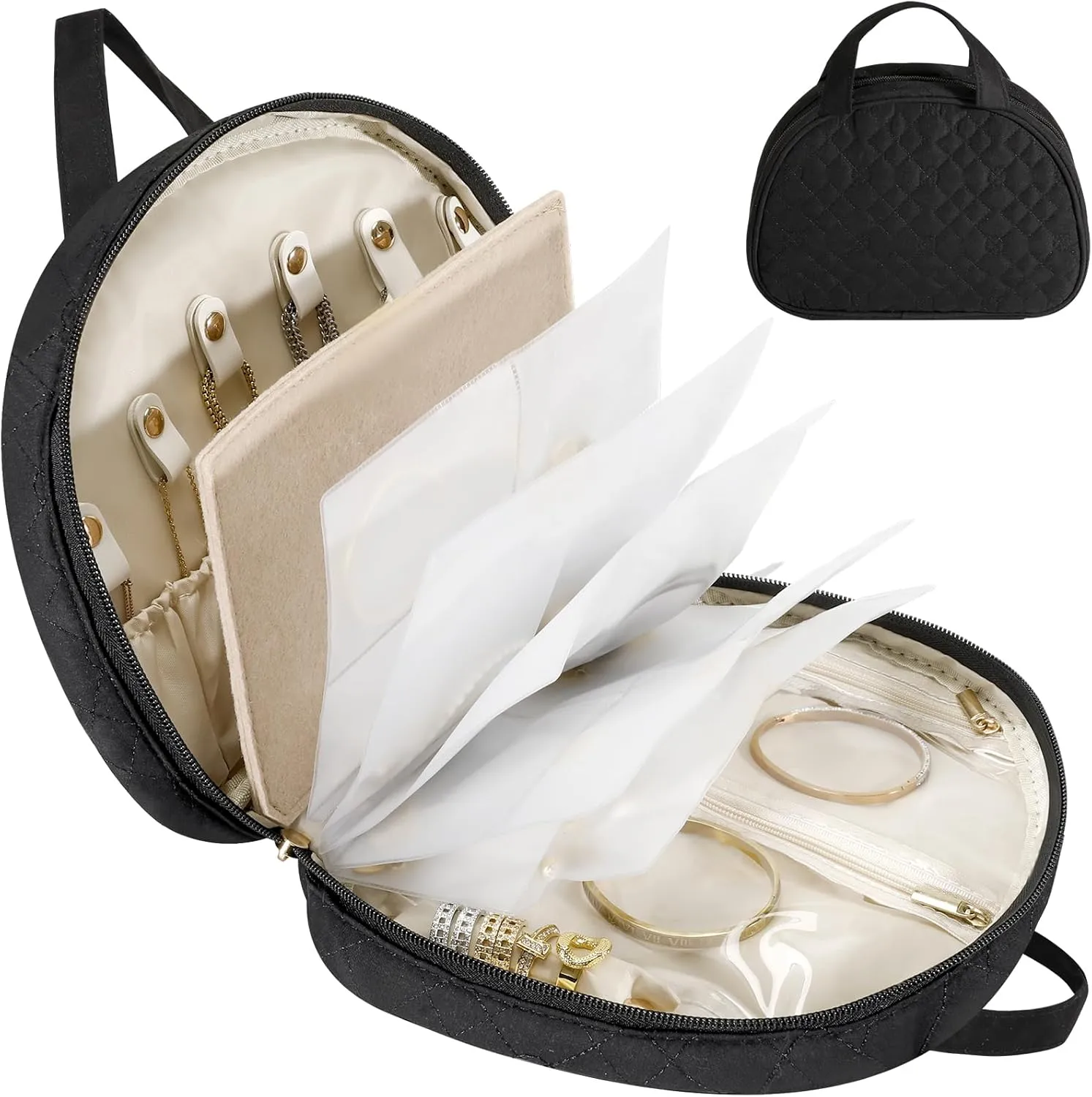 Travel Jewelry Organizer Case, WiweTote Jewelry Storage Book Ring Binder with Clear Jewelry Pouches Bags, Light Jewelry Bags for Earrings, Rings, Necklaces, Bracelet - Black