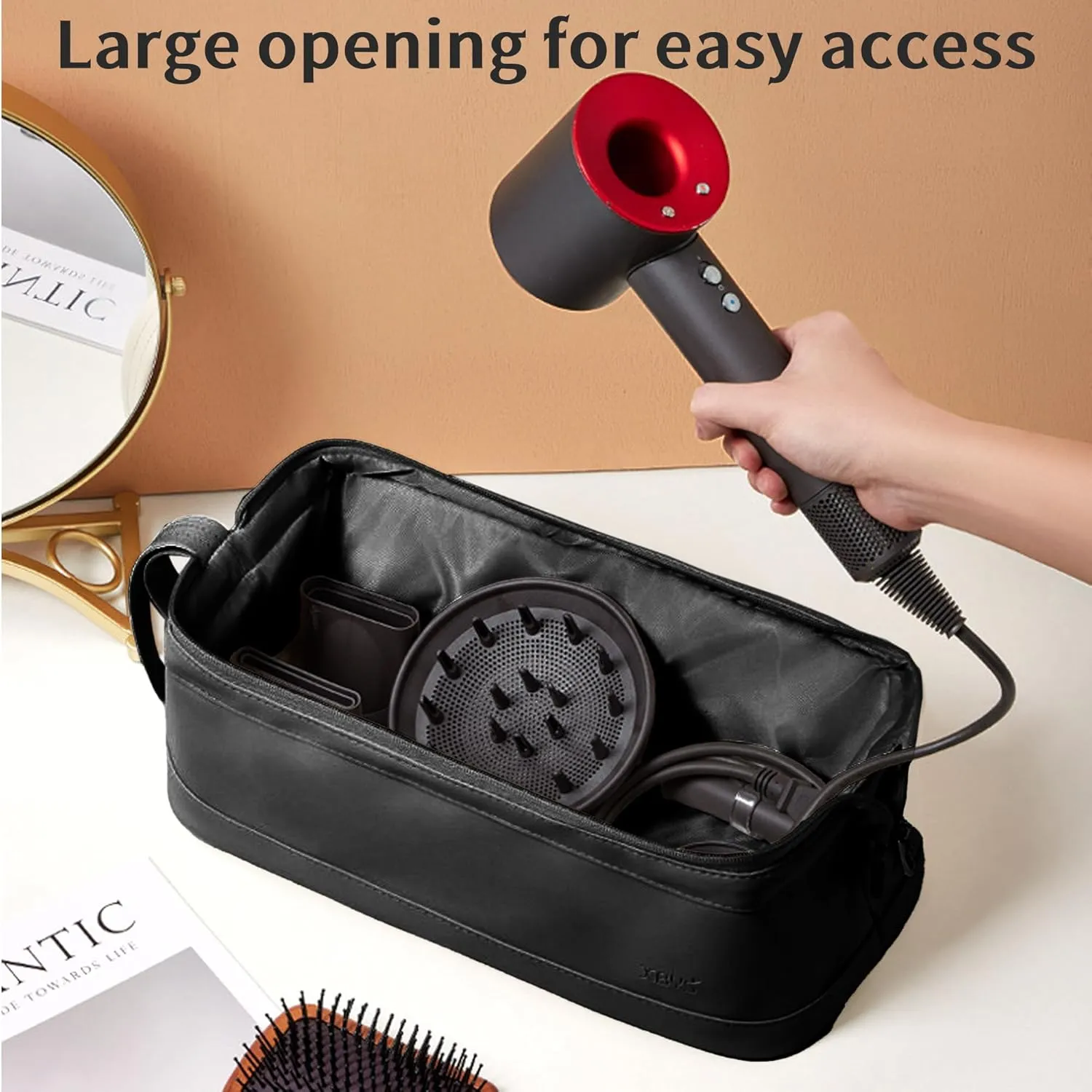 Travel Storage Bag for Dyson Airwrap/Shark Flexstyle Complete Styler and Attachments, Portable Handheld Travel Case, Waterproof Hair Dryer Carrying Case, Organizer Bag with Large Opening (Black)