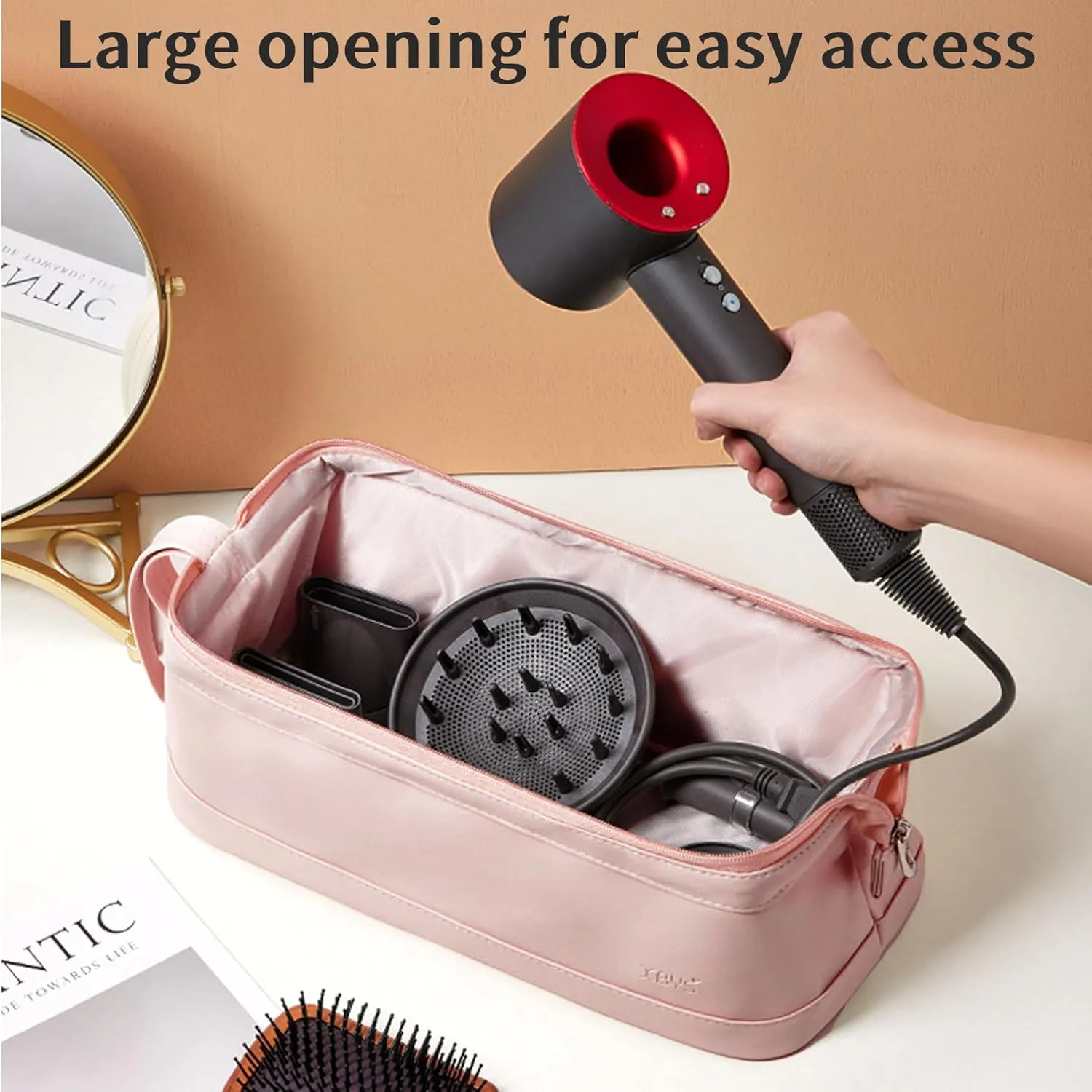 Travel Storage Bag for Dyson Airwrap/Shark Flexstyle Complete Styler and Attachments, Portable Handheld Travel Case, Waterproof Hair Dryer Carrying Case, Organizer Bag with Large Opening (Pink)
