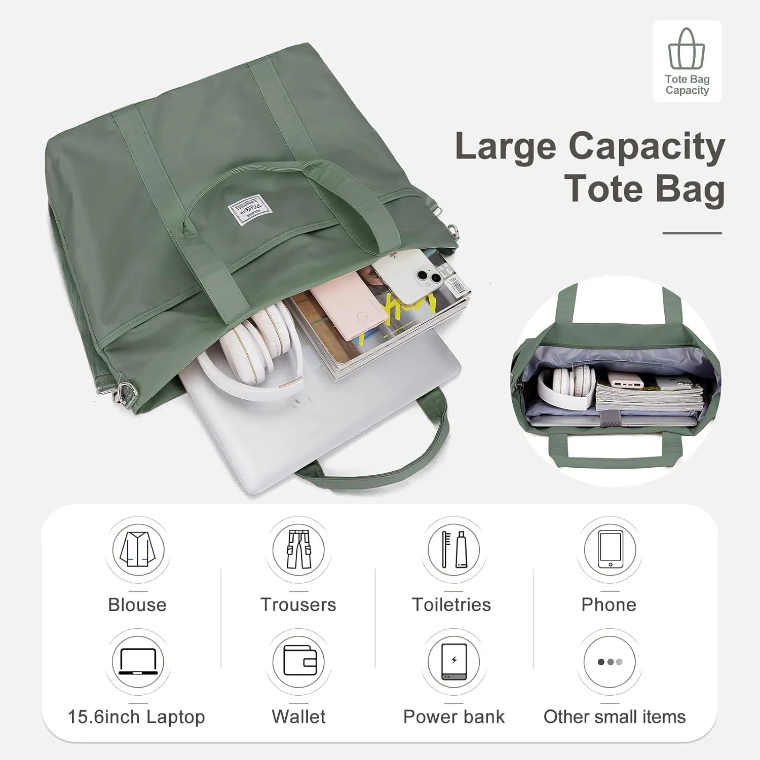 Travel Tote Bag for Women, Laptop Tote Bag with Laptop Compartments&Clutch Purse, Large Shoulder Bag for Travel, Work