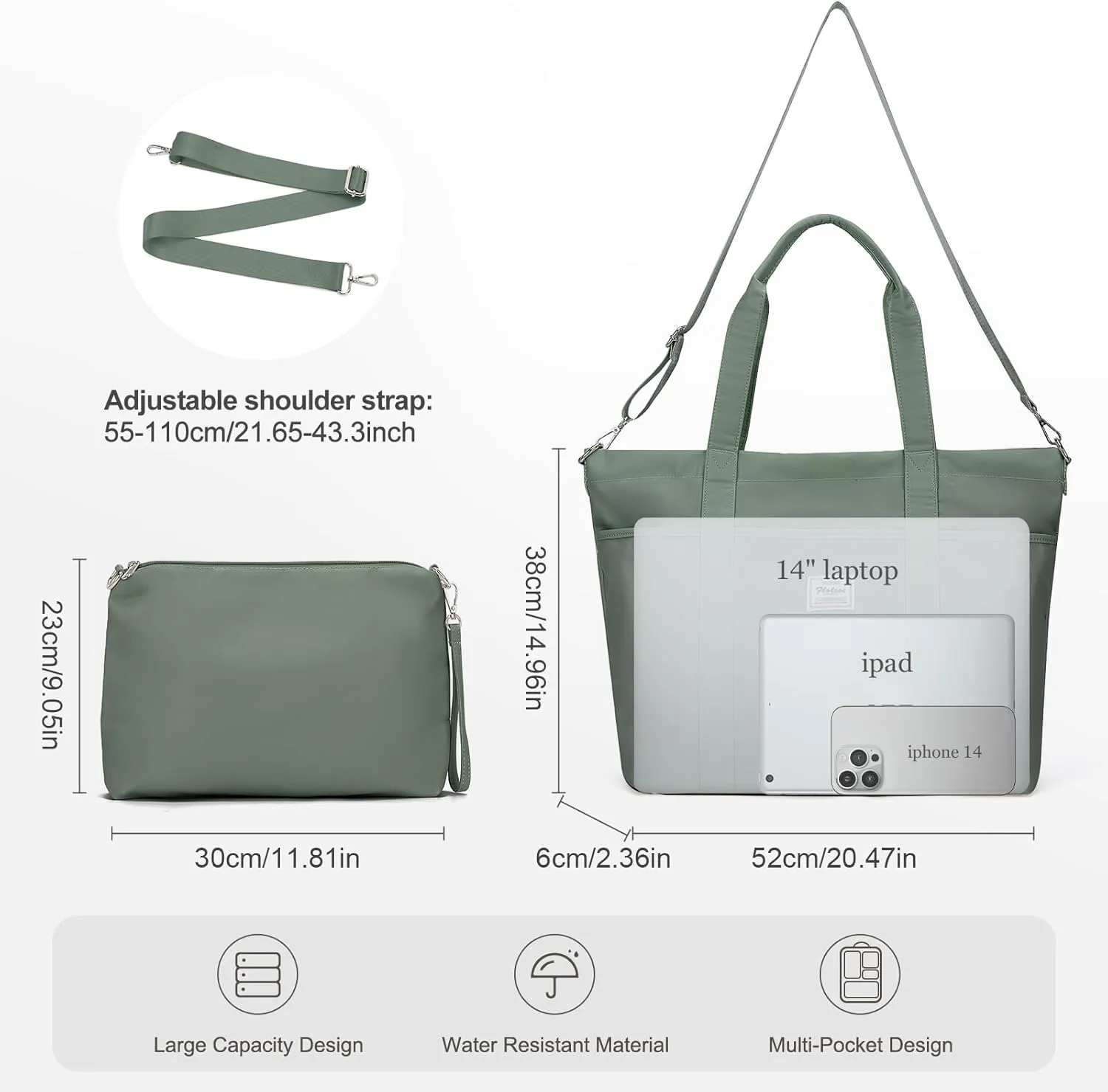 Travel Tote Bag for Women, Laptop Tote Bag with Laptop Compartments&Clutch Purse, Large Shoulder Bag for Travel, Work
