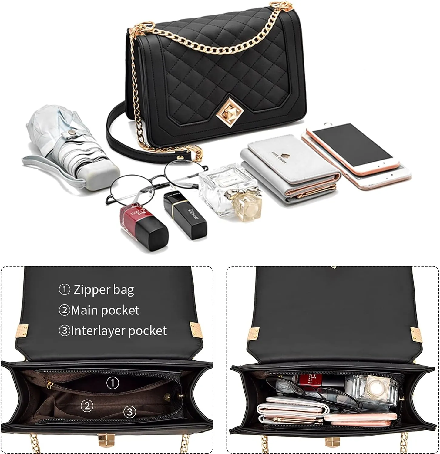 Travistar Crossbody Bags for Women Small Handbags PU Leather Shoulder Bag Purse Evening Bag Quilted Satchels with Chain Strap
