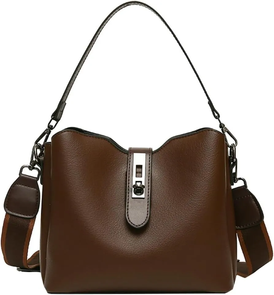 Trendy Bucket Bag for Women Vegan Leather Shoulder Crossbody Bags Small Tote Handbags Top-handle Satchels