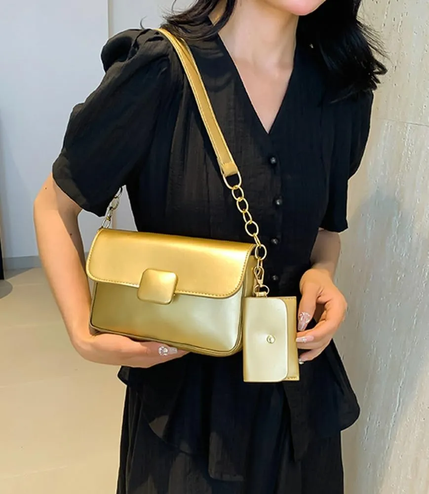 Trendy Shoulder Bag for Women Vegan Leather Underarm Purse Small Totes Handbag Casual Chain Top Handle Satchel