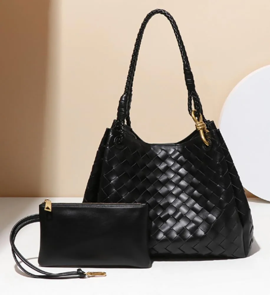 Trendy Woven Bucket Hobo Bags Women Underarm Shoulder Bag Cute Satchels Crossbody Purse PU Leather Top-Handle Tote Handbag