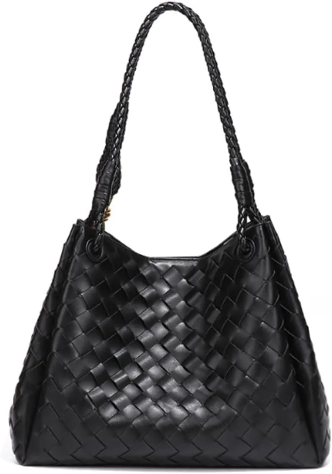 Trendy Woven Bucket Hobo Bags Women Underarm Shoulder Bag Cute Satchels Crossbody Purse PU Leather Top-Handle Tote Handbag