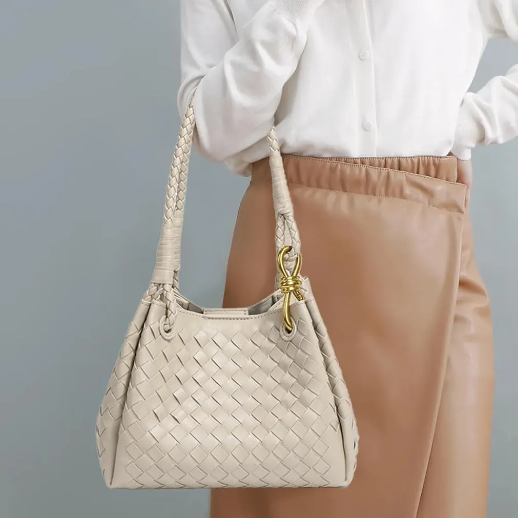 Trendy Woven Bucket Hobo Bags Women Underarm Shoulder Bag Cute Satchels Crossbody Purse PU Leather Top-Handle Tote Handbag