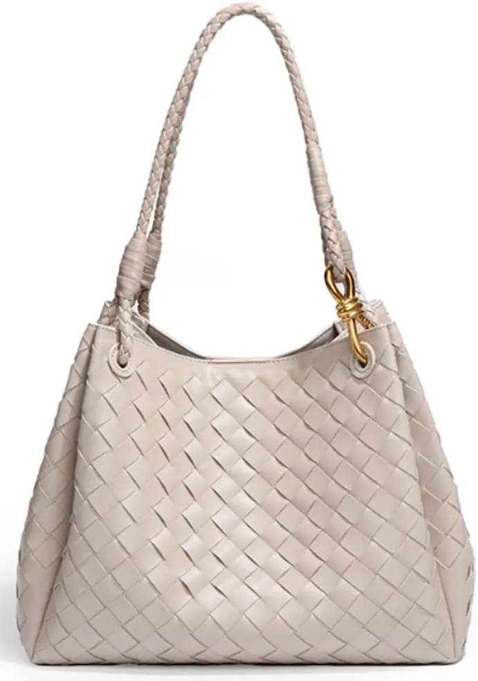 Trendy Woven Bucket Hobo Bags Women Underarm Shoulder Bag Cute Satchels Crossbody Purse PU Leather Top-Handle Tote Handbag