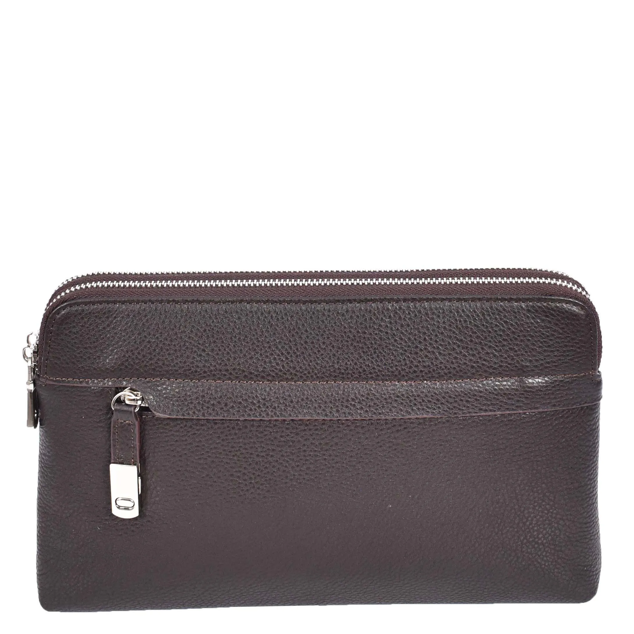 Tripouch Men's Leather Travel Pouch Wrist Clutch Bag Brown