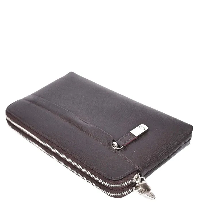 Tripouch Men's Leather Travel Pouch Wrist Clutch Bag Brown