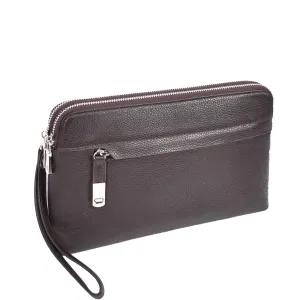 Tripouch Men's Leather Travel Pouch Wrist Clutch Bag Brown