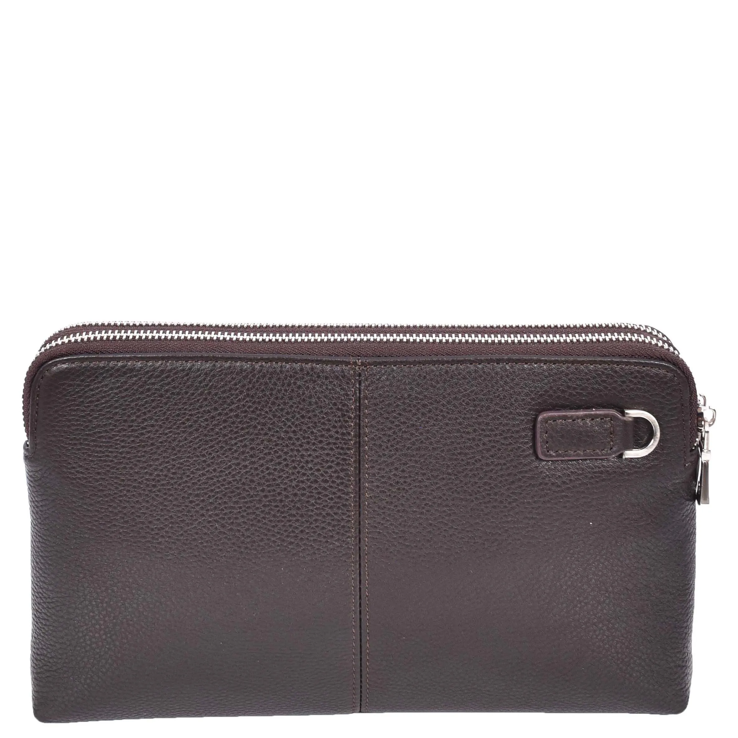 Tripouch Men's Leather Travel Pouch Wrist Clutch Bag Brown