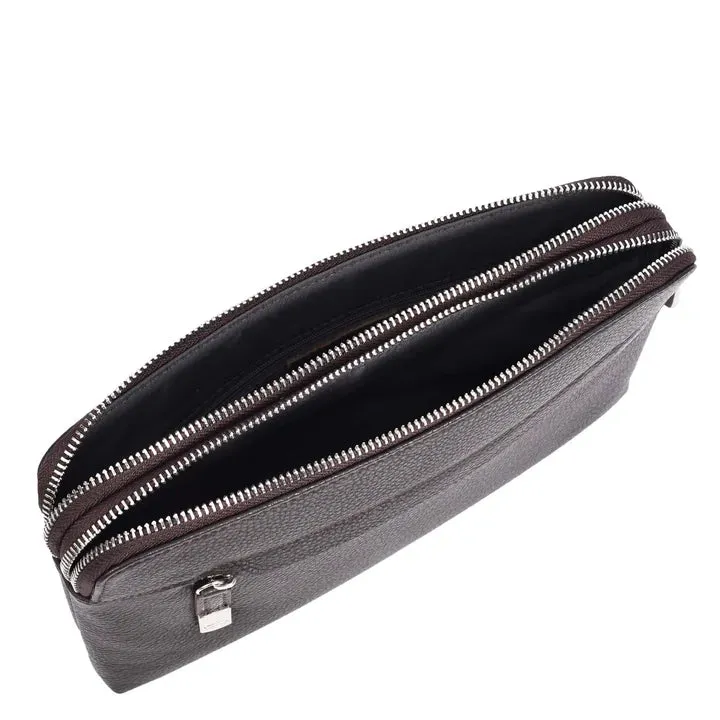 Tripouch Men's Leather Travel Pouch Wrist Clutch Bag Brown