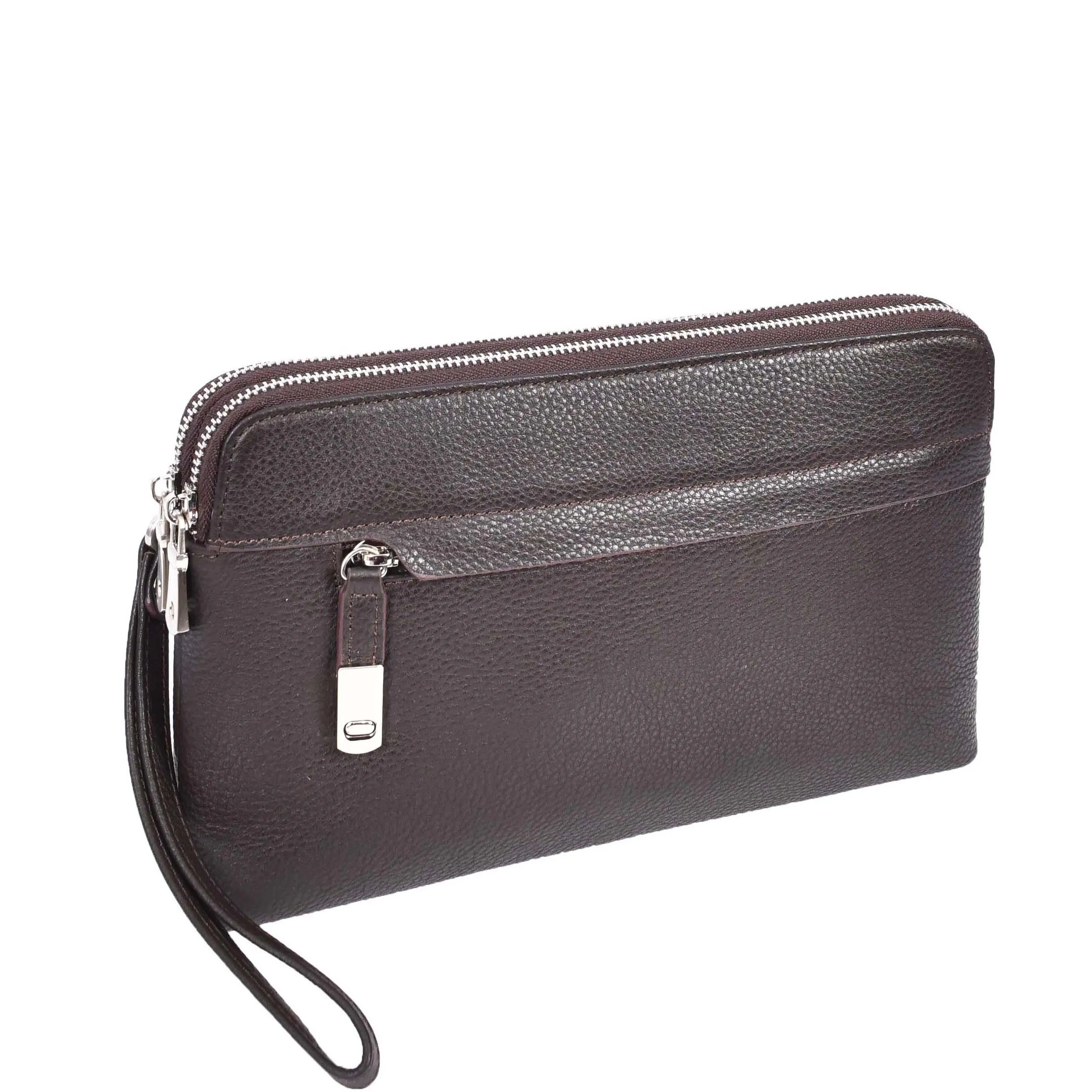 Tripouch Men's Leather Travel Pouch Wrist Clutch Bag Brown
