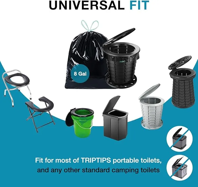TRIPTIPS Portable Toilet Bags Drawstring 8 Gallon Camping Toilet Bags Toilet Waste Bags Leak-Proof Toilet Liners, Trash Bags for Camping, Hiking, Traveling