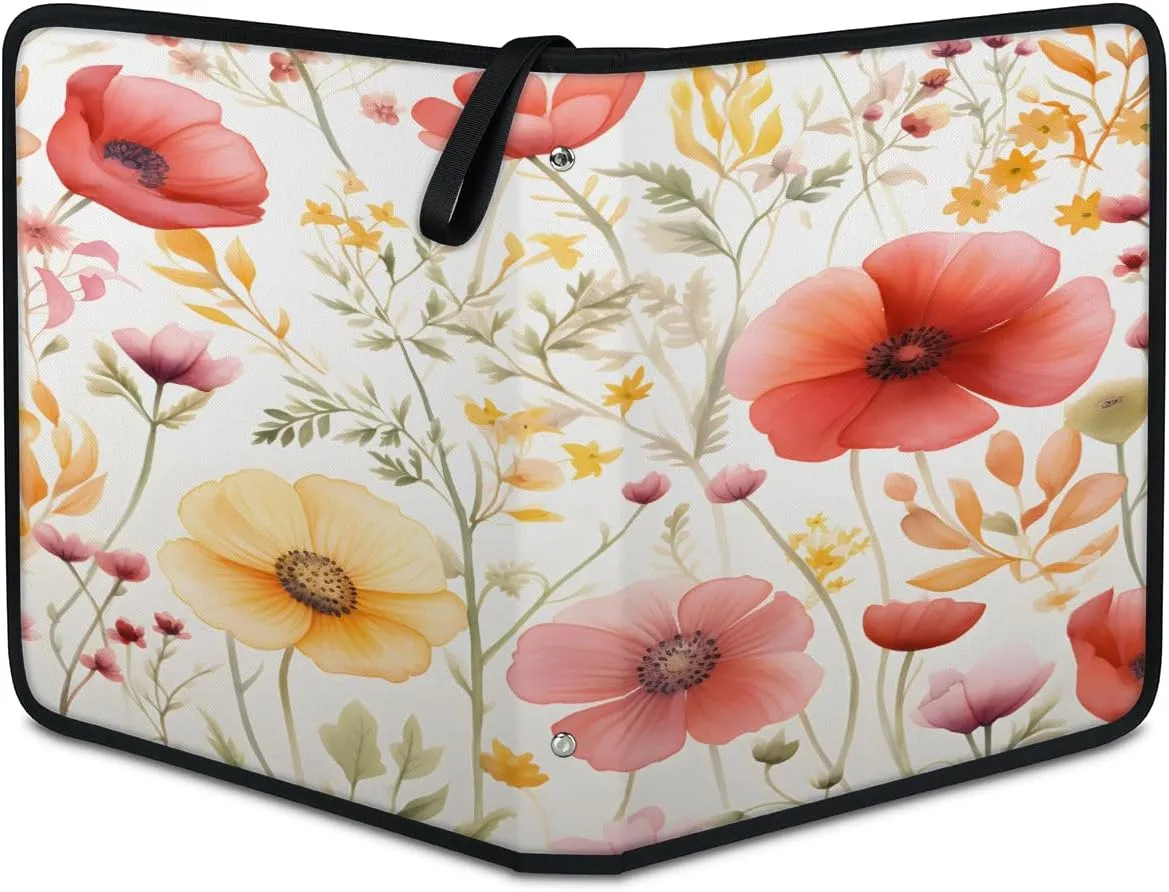 Tropical Flowers 3 Ring Trading Zipper Binder Strap, Trading Card Binder 4 Pocket, 400 Pockets Card Holder with 50 Removable Sleeves for Game Cards