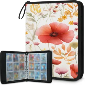 Tropical Flowers 3 Ring Trading Zipper Binder Strap, Trading Card Binder 4 Pocket, 400 Pockets Card Holder with 50 Removable Sleeves for Game Cards