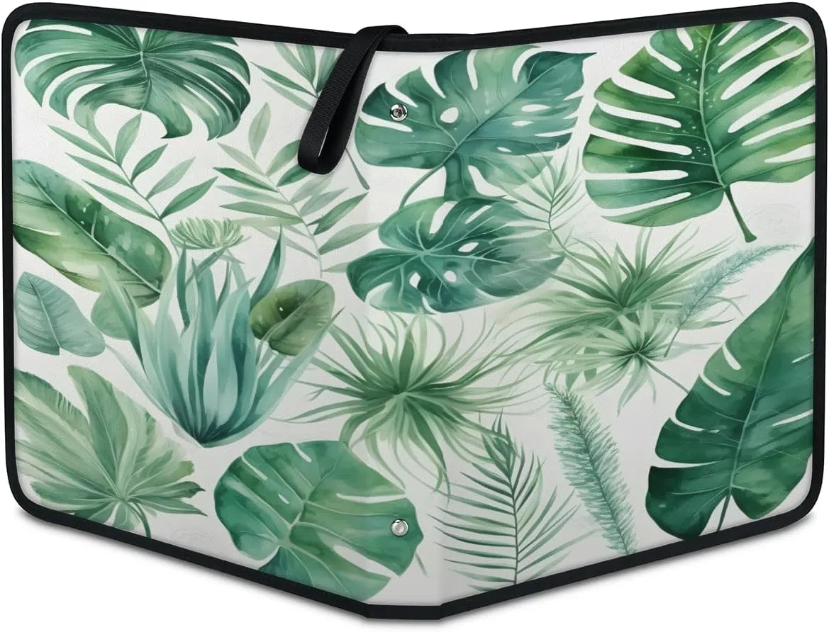 Tropical Palm Leaf 3 Ring Trading Zipper Binder Strap, Trading Card Binder 9 Pocket, 900 Pockets Card Holder with 50 Removable Sleeves for Game Cards