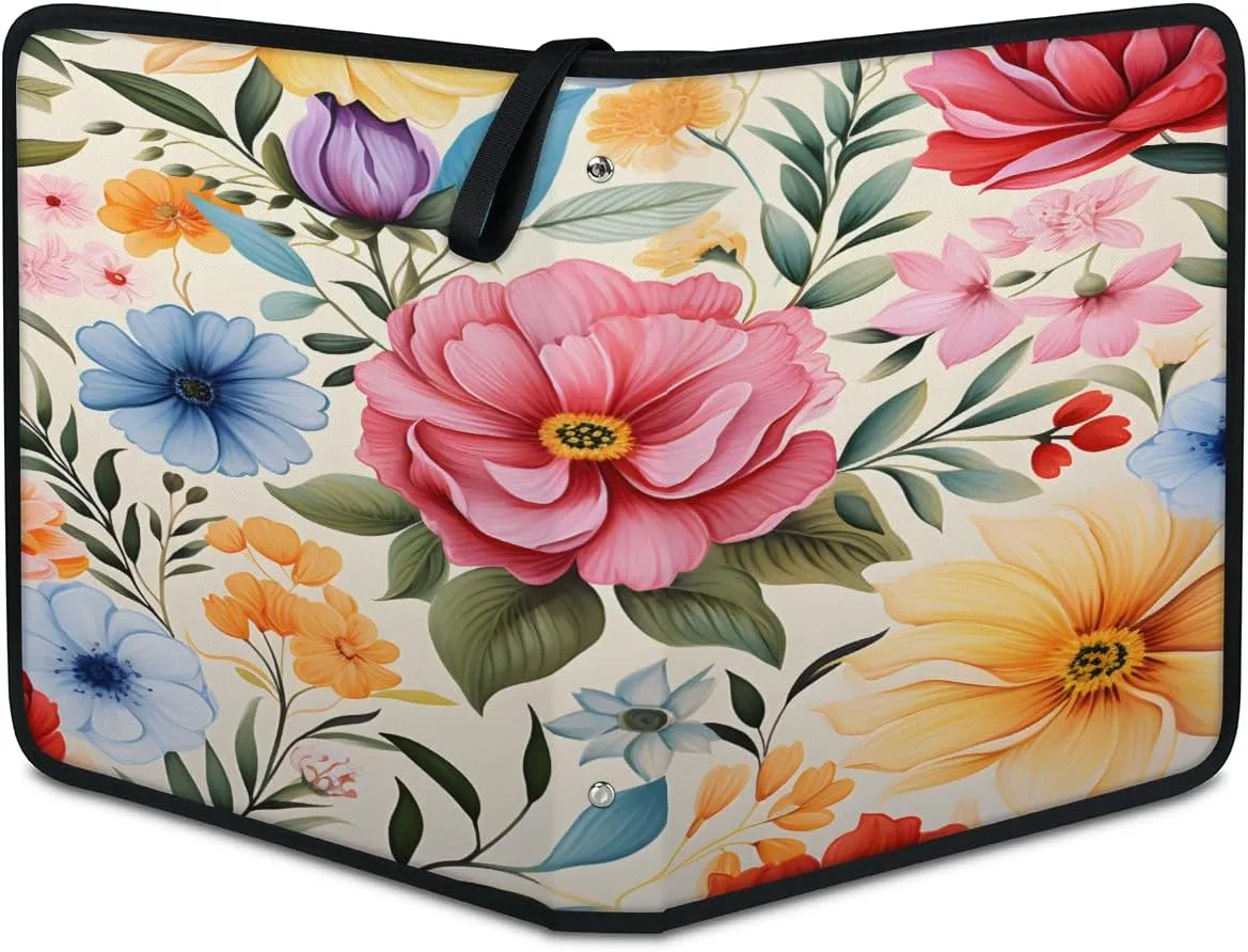 Tropical Plant Flowers 3 Ring Trading Zipper Binder Strap, Trading Card Binder 9 Pocket, 900 Pockets Card Holder with 50 Removable Sleeves for Game Cards