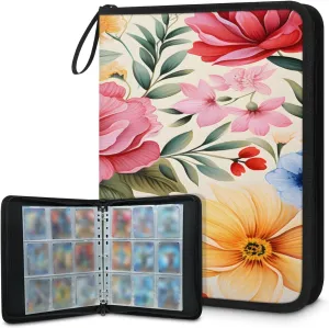 Tropical Plant Flowers 3 Ring Trading Zipper Binder Strap, Trading Card Binder 9 Pocket, 900 Pockets Card Holder with 50 Removable Sleeves for Game Cards