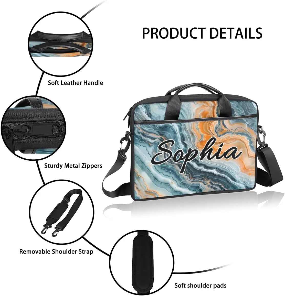TropicalLife Personalized Laptop Bag 15 Inch Custom Sleeve Case with Handle Shoulder Strap Computer Messenger Bag