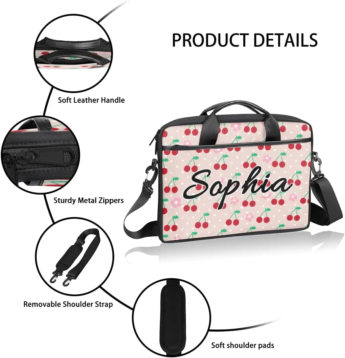 TropicalLife Personalized Laptop Bag 15 Inch Custom Sleeve Case with Handle Shoulder Strap Computer Messenger Bag