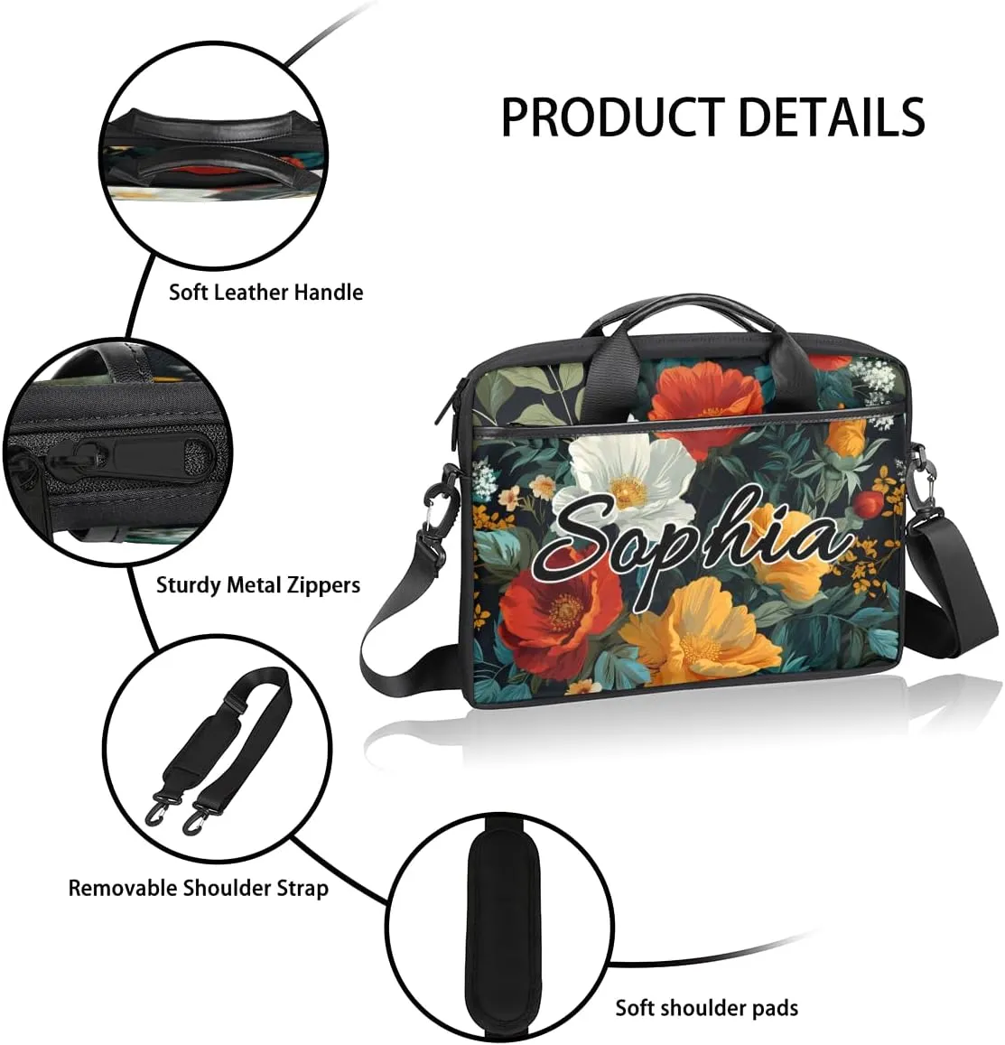 TropicalLife Personalized Laptop Bag 15 Inch Custom Sleeve Case with Handle Shoulder Strap Computer Messenger Bag
