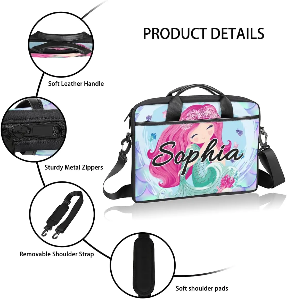 TropicalLife Personalized Laptop Bag 15 Inch Custom Sleeve Case with Handle Shoulder Strap Computer Messenger Bag