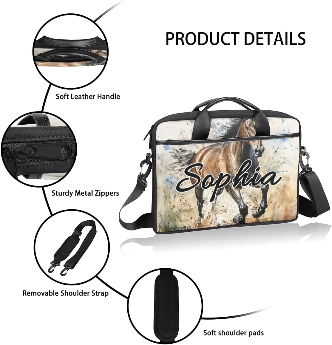 TropicalLife Personalized Laptop Bag 15 Inch Custom Sleeve Case with Handle Shoulder Strap Computer Messenger Bag
