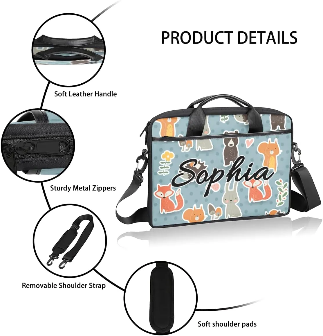 TropicalLife Personalized Laptop Bag 15 Inch Custom Sleeve Case with Handle Shoulder Strap Computer Messenger Bag