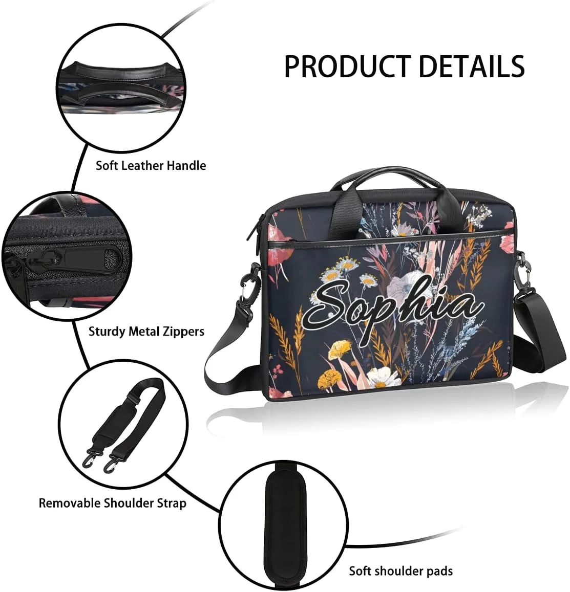 TropicalLife Personalized Laptop Bag 15 Inch Custom Sleeve Case with Handle Shoulder Strap Computer Messenger Bag
