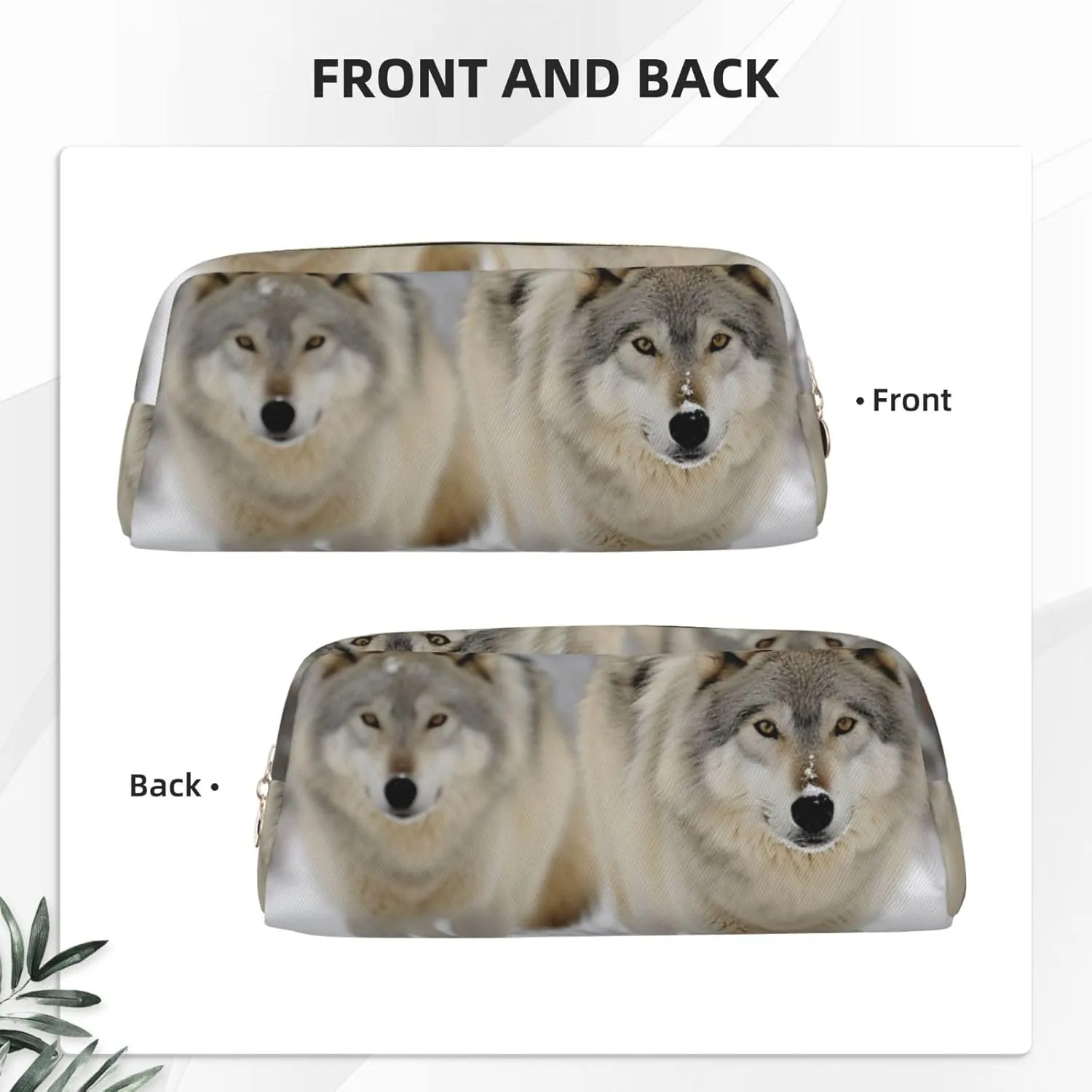 two wolves walking in the snow Makeup Bag for Women Men Pencil Pouch Travel Small Cosmetic Bag Zippered Toiletry Bags Aesthetic Pen Bags Leather Coin Pouch Purse