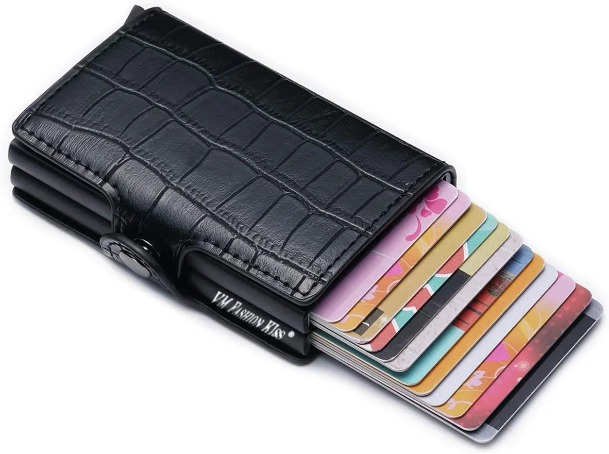 Ultra-thin RFID blocking wallet secure credit card wallet Credit Card Holders (Crocodile black)