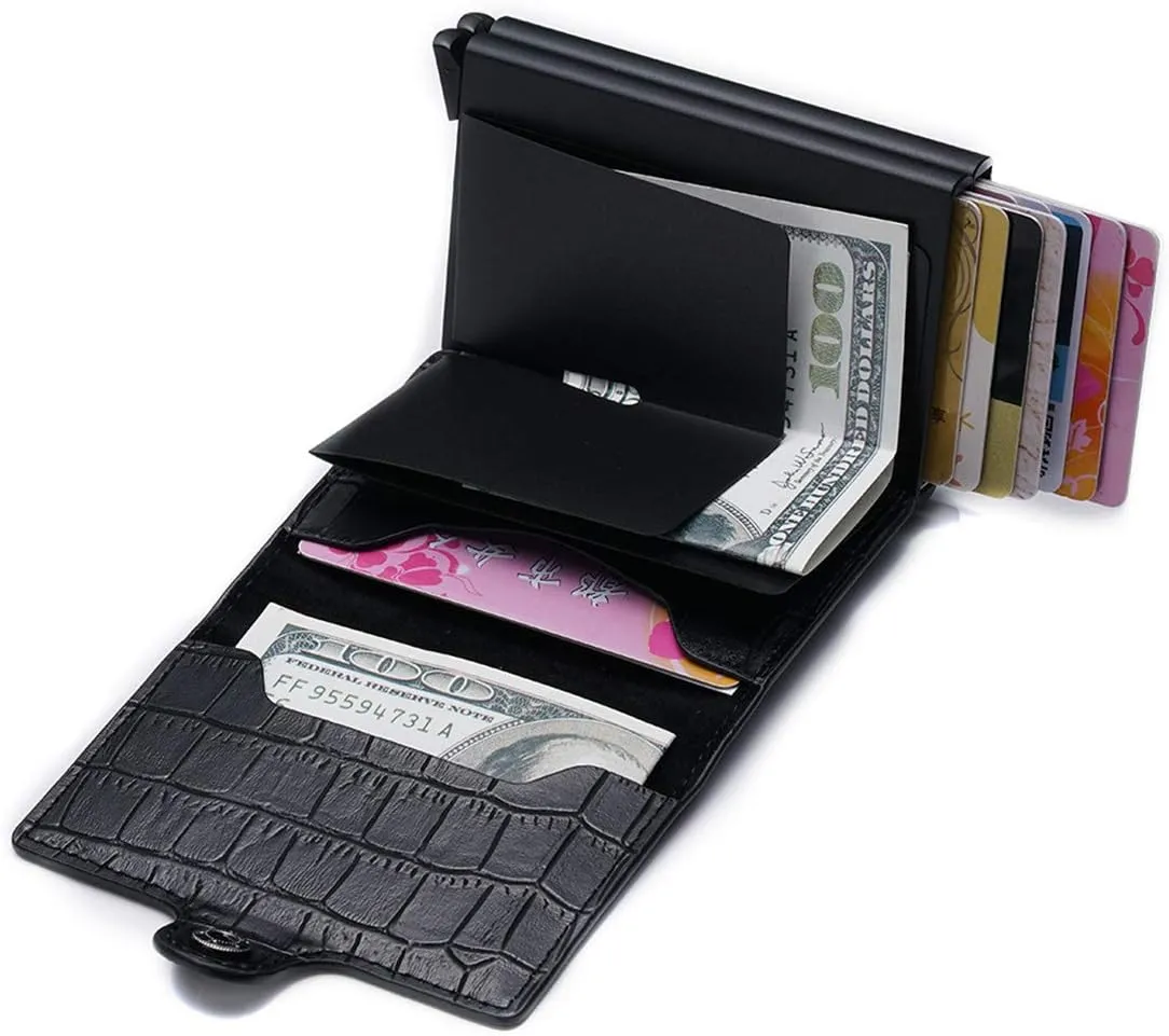 Ultra-thin RFID blocking wallet secure credit card wallet Credit Card Holders (Crocodile black)