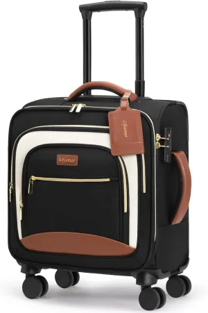 Underseat Carry On Luggage with Wheels 18x14x8 Airline Approved, 16-inch Softside Spinner Suitcase Under Seat Personal Item Travel Bag, Compact Rolling Luggage for Business & Weekend