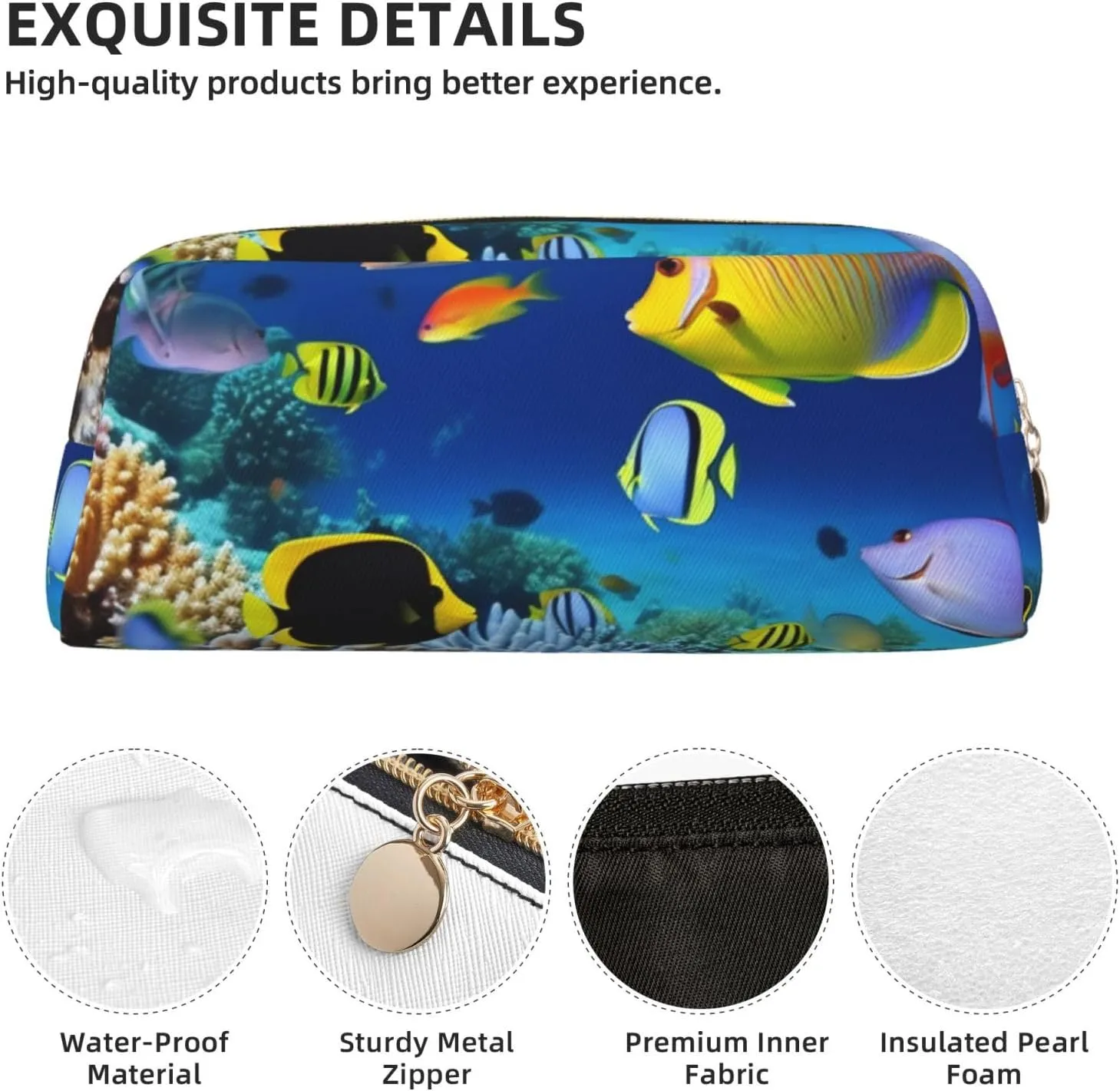 Underwater Fish Makeup Bag for Women Men Pencil Pouch Travel Small Cosmetic Bag Zippered Toiletry Bags Aesthetic Pen Bags Trendy Storage Bags Leather Coin Pouch Purse