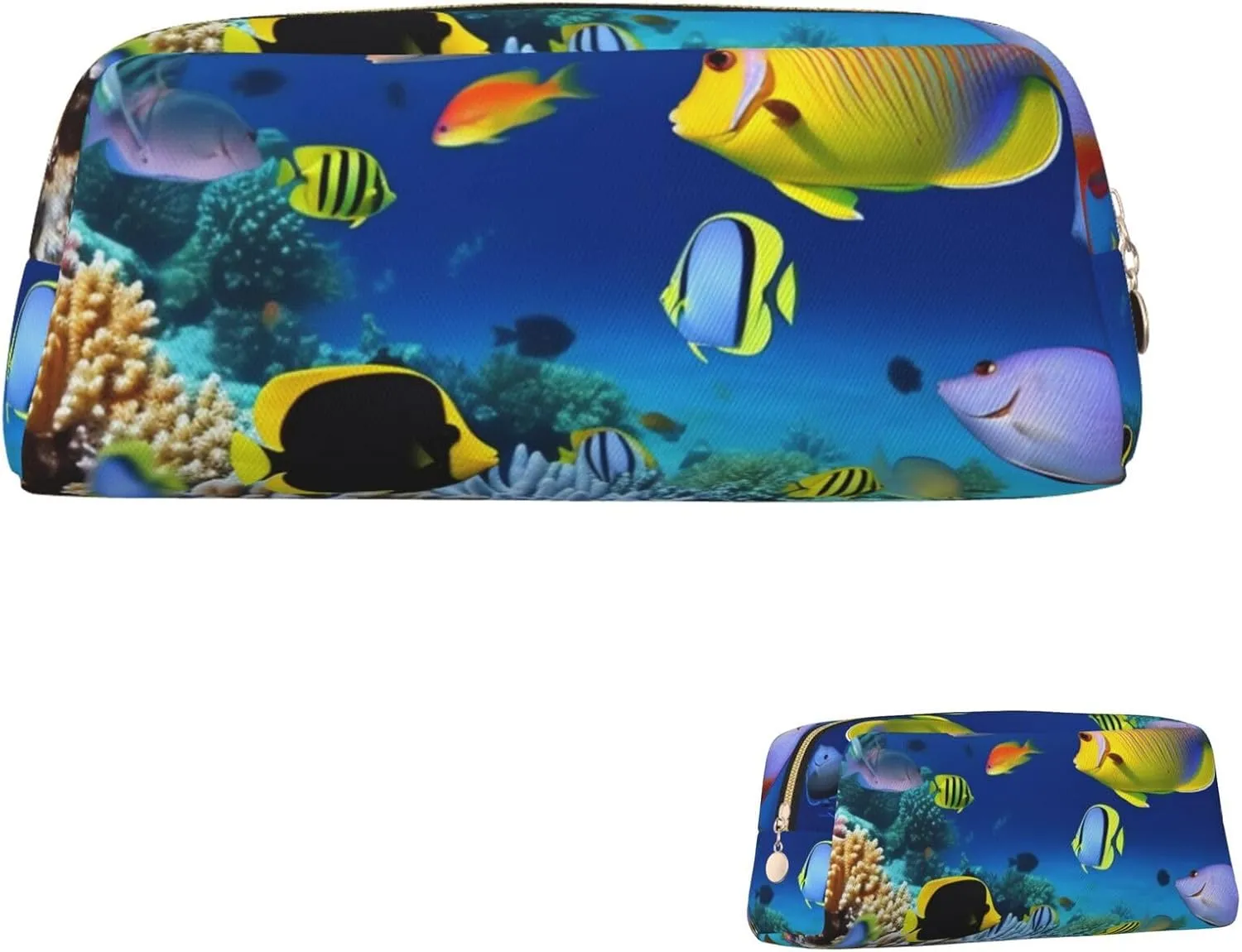 Underwater Fish Makeup Bag for Women Men Pencil Pouch Travel Small Cosmetic Bag Zippered Toiletry Bags Aesthetic Pen Bags Trendy Storage Bags Leather Coin Pouch Purse