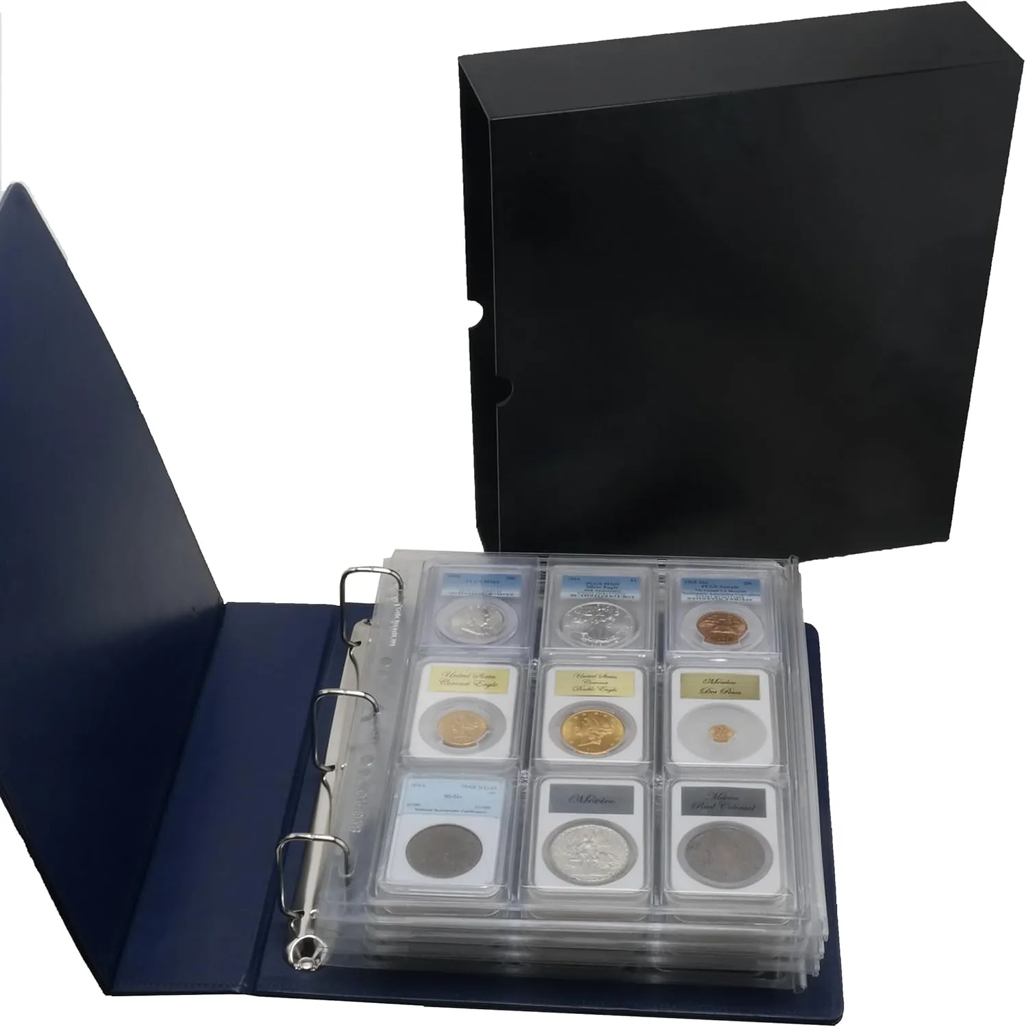 Ursae Minoris Manor Library Album with Collector's Pages for 45 Coins in Standard Certified or Certified-Style Holders PCGS, NGC, ANACS, Guardhouse, BCW, Ursae Minoris – Deep Blue with Slipcase