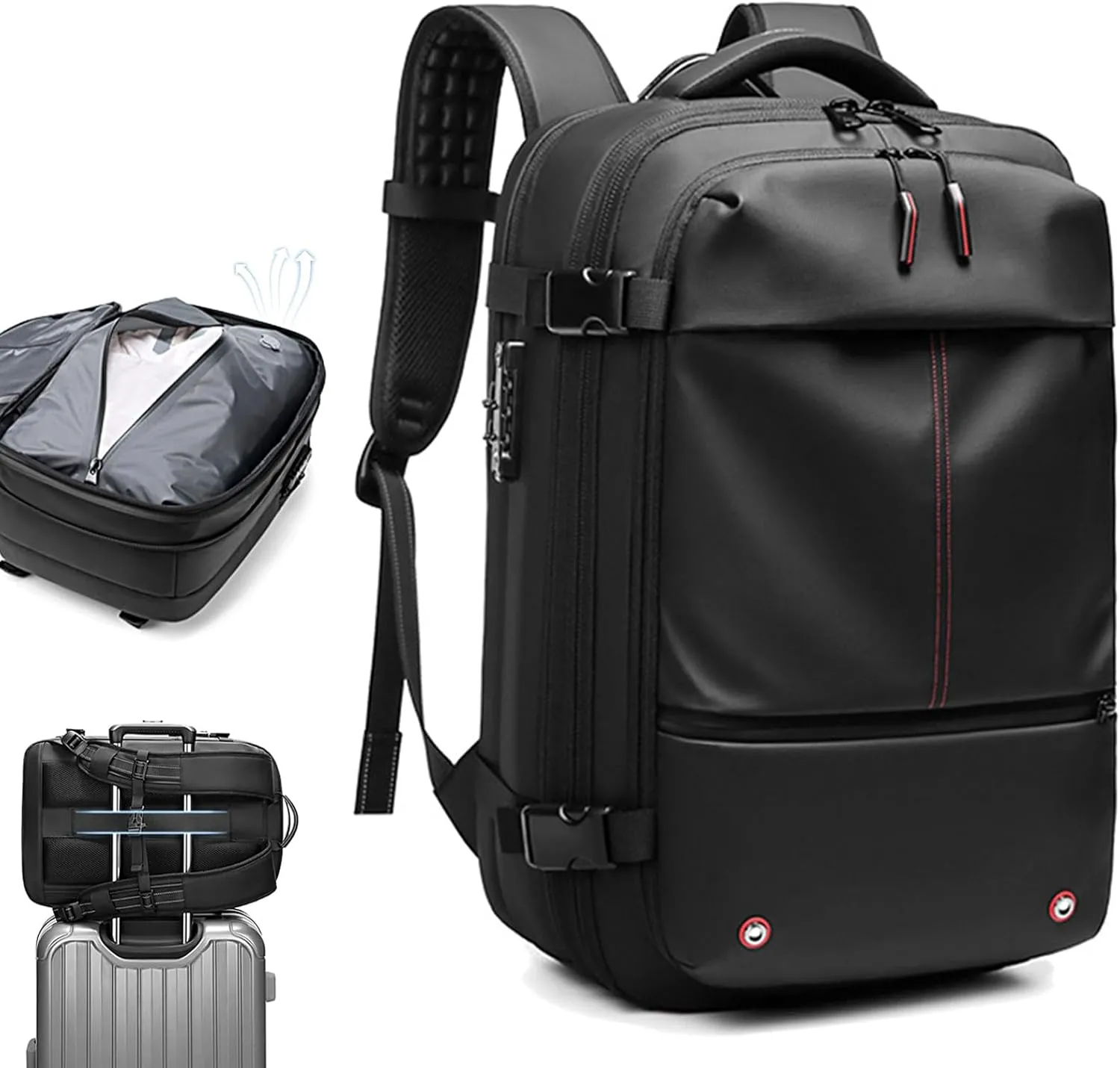 Vacpack Backpack, 60L Expandable Backpack with Vacuum Compression, Water Resistant, Anti Theft Vacpack Travel Vacuum Backpack (Black)